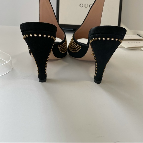 GUCCI Exaggerated point Crystal Suede Mules Black 37 7 glam era Renaissance - Picture 12 of 17